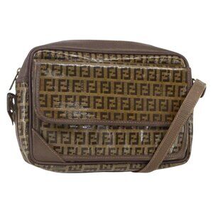 Authentic FENDI Zucchino Canvas Shoulder Bag Beige